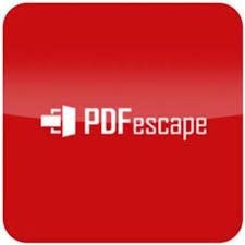 PDFescape logo with white text on a red background, featuring an icon resembling an open folder.