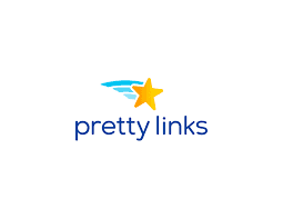 Pretty Links logo featuring a yellow star with blue streaks and lowercase blue text.